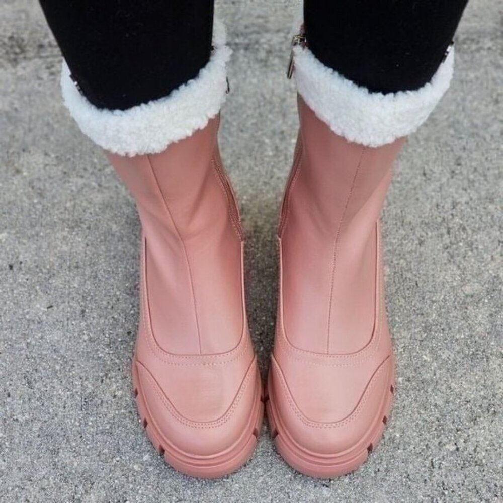 Women's Sherpa Faux Fur Ankle Boot Blush Color - Picture 3 of 6